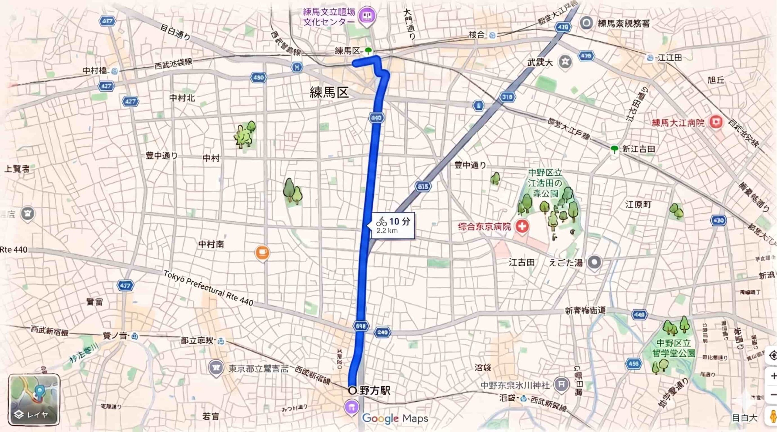 野方駅から当院までのマップ